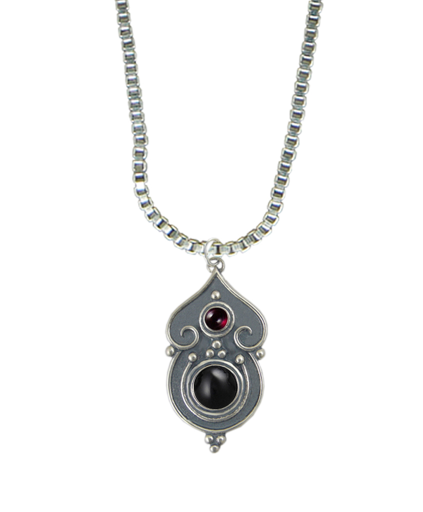 Sterling Silver Necklace Black Onyx And Garnet